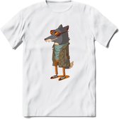 Casual vos T-Shirt Grappig | Dieren honden Kleding Kado Heren / Dames | Animal Skateboard Cadeau shirt - Wit - M