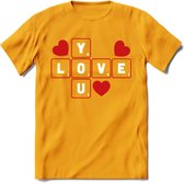 Love You - Valentijn T-Shirt | Grappig Valentijnsdag Cadeautje voor Hem en Haar | Dames - Heren - Unisex | Kleding Cadeau | - Geel - L