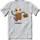 Casual skelet T-Shirt Grappig | Dieren halloween Kleding Kado Heren / Dames | Animal Skateboard Cadeau shirt - Licht Grijs - Gemaleerd - L