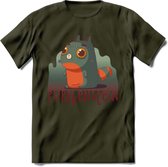 Monster van Purrkenstein T-Shirt Grappig | Dieren katten halloween Kleding Kado Heren / Dames | Animal Skateboard Cadeau shirt - Leger Groen - L