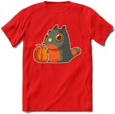 Frankenstein kat T-Shirt Grappig | Dieren katten halloween Kleding Kado Heren / Dames | Animal Skateboard Cadeau shirt - Rood - L