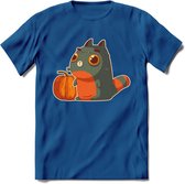 Frankenstein kat T-Shirt Grappig | Dieren katten halloween Kleding Kado Heren / Dames | Animal Skateboard Cadeau shirt - Donker Blauw - L