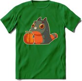 Frankenstein kat T-Shirt Grappig | Dieren katten halloween Kleding Kado Heren / Dames | Animal Skateboard Cadeau shirt - Donker Groen - M