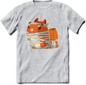 Mummy kat T-Shirt Grappig | Dieren katten halloween Kleding Kado Heren / Dames | Animal Skateboard Cadeau shirt - Licht Grijs - Gemaleerd - XXL