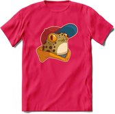 Hippe Kikker T-Shirt Grappig | Dieren reptielen Kleding Kado Heren / Dames | Animal Skateboard Cadeau shirt - Roze - XXL