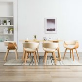 Decoways - Eetkamerstoelen 6 stuks gebogen hout en kunstleer crème