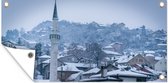 Tuinposter Winterse skyline van Sarajevo in Bosnië en Herzegovina - 60x30 cm - Tuindoek - Buitenposter