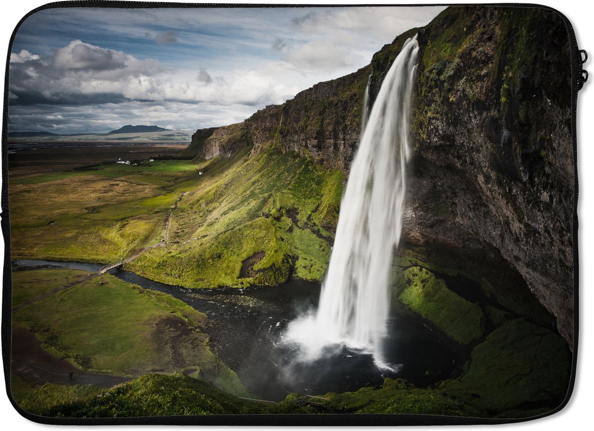 Laptophoes 14 inch 36x26 cm - Watervallen - Macbook & Laptop sleeve Seljalandsfoss waterval - Laptop hoes met foto