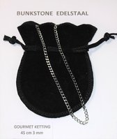 Bunkstone - RVS - Roestvrij stalen ketting - Edelstaal ketting - Staal - Schakel ketting - Gourmet - Cuba - 3mm - 45 cm
