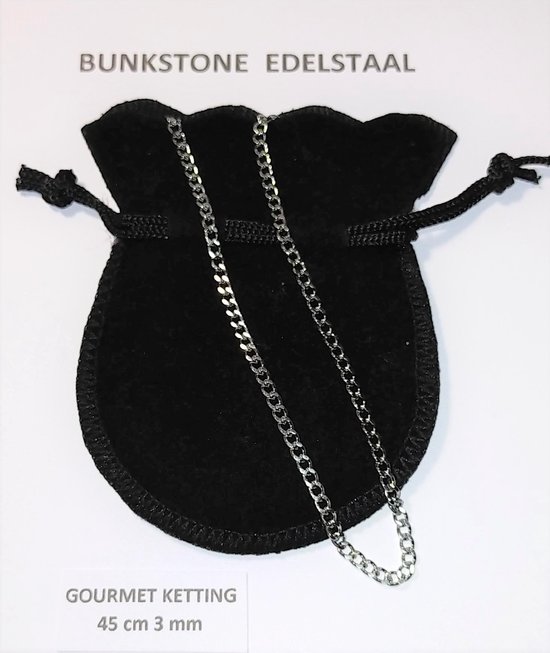 Bunkstone - RVS - Roestvrij stalen ketting - Edelstaal ketting - Staal - Schakel ketting - Gourmet - Cuba - 3mm - 45 cm