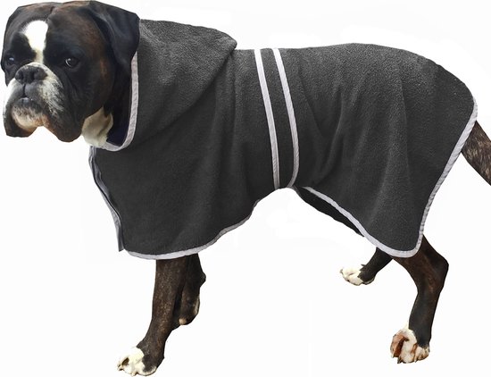 HOMELEVEL 100% katoenen hondenbadjas voor poezen en reuen sneldrogende hondenbadjas handdoek – Antraciet – Maat XL