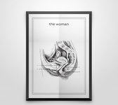 The woman zwart wit poster de vrouw | line art anatomie | wanddecoratie toilet | 21 x 30 cm