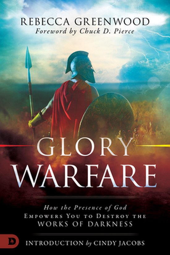 Boekomslag 'Glory Warfare' met een krijger in wapenrusting, speer en schild.