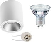 Opbouwspot Set - Prima Cliron Pro - GU10 Fitting - Opbouw Rond - Mat Wit/Zilver - Verdiept - Ø90mm - Philips - MASTER 927 36D VLE - 4.9W - Warm Wit 2200K-2700K - DimTone Dimbaar