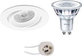 LED Spot Set - Pragmi Delton Pro - GU10 Fitting - Inbouw Rond - Mat Wit - Kantelbaar - Ø82mm - Philips - CorePro 840 36D - 5W - Natuurlijk Wit 4000K - Dimbaar