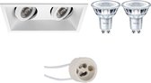 LED Spot Set - Pragmi Zano Pro - GU10 Fitting - Inbouw Rechthoek Dubbel - Mat Wit - Kantelbaar - 185x93mm - Philips - CorePro 830 36D - 4.6W - Warm Wit 3000K