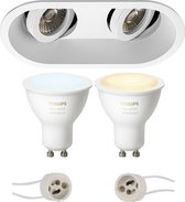 Pragmi Zano Pro - Inbouw Ovaal Dubbel - Mat Wit - Kantelbaar - 185x93mm - Philips Hue - LED Spot Set GU10 - White Ambiance - Bluetooth