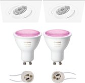 Pragmi Borny Pro - Inbouw Vierkant - Mat Wit - Kantelbaar - 92mm - Philips Hue - LED Spot Set GU10 - White and Color Ambiance - Bluetooth - BES LED