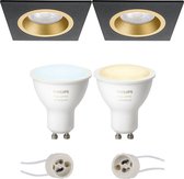 Pragmi Rodos Pro - Inbouw Vierkant - Mat Zwart/Goud - 93mm - Philips Hue - LED Spot Set GU10 - White Ambiance - Bluetooth - BES LED