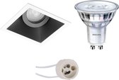 LED Spot Set - Pragmi Zano Pro - GU10 Fitting - Inbouw Vierkant - Mat Zwart/Wit - Kantelbaar - 93mm - Philips - SceneSwitch 827 36D - 1.5W-5W - Warm Wit 2200K-2700K - Dimbaar - BSE