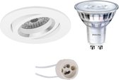 LED Spot Set - Pragmi Aerony Pro - GU10 Fitting - Inbouw Rond - Mat Wit - Kantelbaar - Ø82mm - Philips - SceneSwitch 827 36D - 1.5W-5W - Warm Wit 2200K-2700K - Dimbaar - BES LED