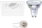 LED Spot Set - Pragmi Domy Pro - GU10 Fitting - Inbouw Vierkant - Mat Wit - Verdiept - Kantelbaar - 105mm - Philips - SceneSwitch 827 36D - 1.5W-5W - Warm Wit 2200K-2700K - Dimbaar - BSE