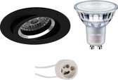 LED Spot Set - Primux Aerony Pro - GU10 Fitting - Inbouw Rond - Mat Zwart - Kantelbaar - Ø82mm - Philips - MASTER 927 36D VLE - 3.7W - Warm Wit 2200K-2700K - DimTone Dimbaar