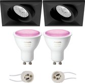 Primux Qiundo Pro - Inbouw Vierkant - Mat Zwart - Kantelbaar - 80mm - Philips Hue - LED Spot Set GU10 - White and Color Ambiance - Bluetooth