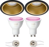 Proma Minko Pro - Inbouw Rond - Mat Zwart/Goud - Verdiept - Ø90mm - Philips Hue - LED Spot Set GU10 - White and Color Ambiance - Bluetooth