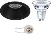 LED Spot Set - Primux Pollon Pro - GU10 Fitting - Inbouw Rond - Mat Zwart - Verdiept - Ø82mm - Philips - CorePro 827 36D - 5W - Warm Wit 2700K - Dimbaar