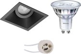 LED Spot Set - Prima Zano Pro - GU10 Fitting - Inbouw Vierkant - Mat Zwart - Kantelbaar - 93mm - Philips - SceneSwitch 827 36D - 1.5W-5W - Warm Wit 2200K-2700K - Dimbaar