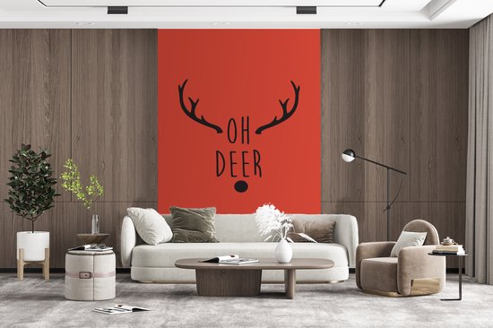 Fond d' écran - Papier peint photo - Noël citation Oh cerf avec un fond rouge - Largeur 200 cm x hauteur 300 cm