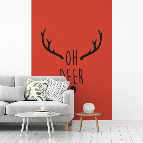 Fond d' écran - Papier peint photo - Noël citation Oh cerf avec un fond rouge - Largeur 200 cm x hauteur 300 cm