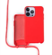 Coverzs Silicone case met koord geschikt voor Apple iPhone 13 Pro - rood