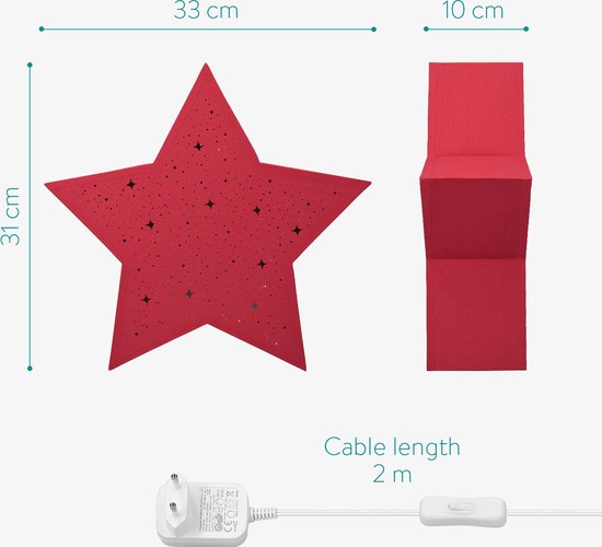 Navaris LED Light Star with Power Cable - Warm White - 31 x 33 x 10 cm