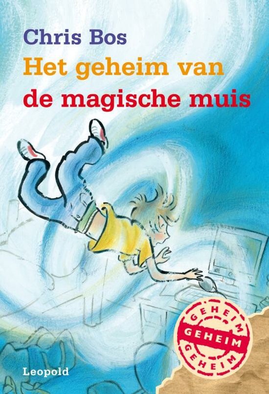 Een jongen met een geel shirt en blauwe broek zweeft door de lucht naar een computer.