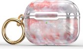 Case Cover geschikt voor Geschikt voor Apple Airpods 3 - Siliconen marmer patroon Roze - Zilver