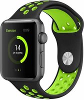 Rubberen sport bandje voor de Geschikt voor Apple Watch 42mm - 44mm S/M - Zwart Groen 1|2|3|4|5|6|7