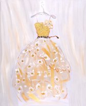 Maison de France - Canvas Olieverf schilderij - yellow dress - olieverf - 100 × 125 cm