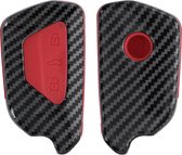 kwmobile hoes voor autosleutel compatibel met VW Golf 8 3-knops autosleutel - Autosleutelbehuizing in rood / zwart - Carbon design