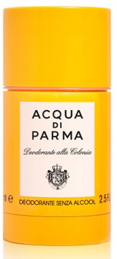 Oranje deostick van Acqua Di Parma met het label 'Colonia' en 'Deodorante Senza Alcool'.
