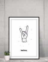 Techno zwart wit poster | muziek poster zonder lijst | 30 x 40 cm