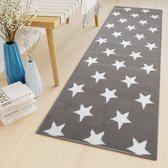 Tapiso Luxury Tapijtloper Grijs Sterren Gang Woonkamer Vloerkleed Maat- 80x1050