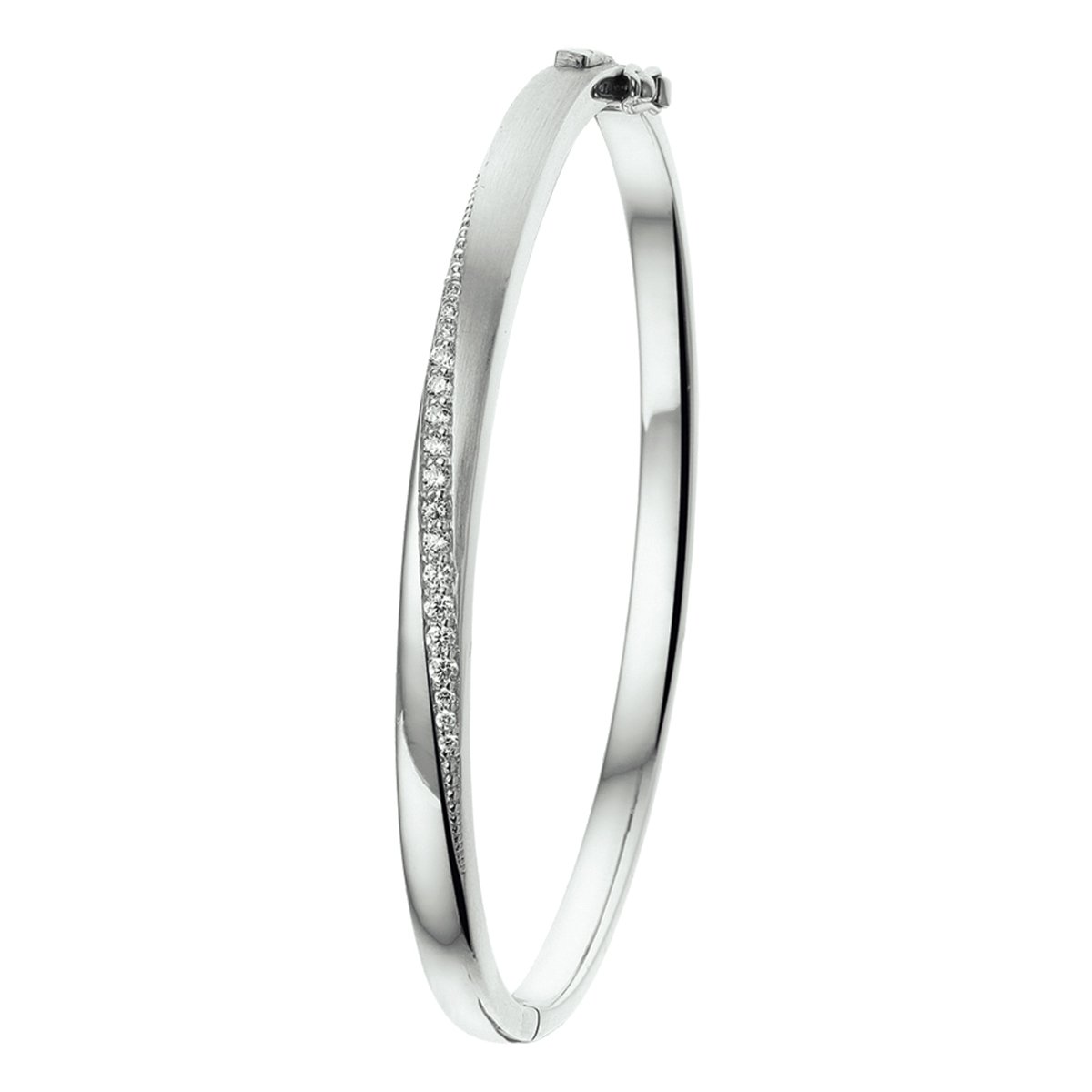 The Jewelry Collection Bangle Scharnier Zirkonia 4,5 X 60 mm - Zilver Gerhodineerd