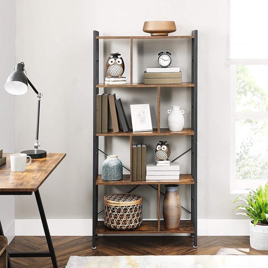 Bobbel Home - Boekenkast - 5 Planken - Hout - Bruin van Bobbel Home — afbeelding 3
