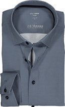 OLYMP Luxor 24/Seven modern fit overhemd - donkerblauw tricot structuur (contrast) - Strijkvriendelijk - Boordmaat: 39
