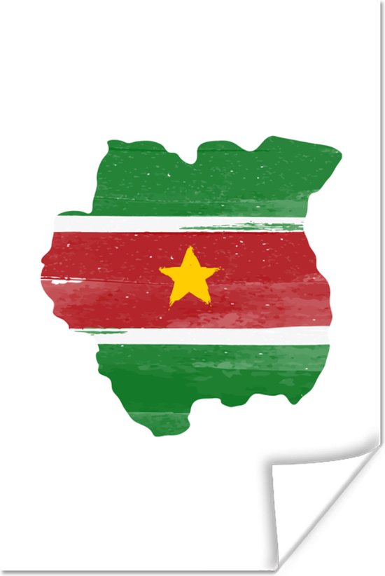 Poster Landkaart met vlag Suriname - 60x90 cm