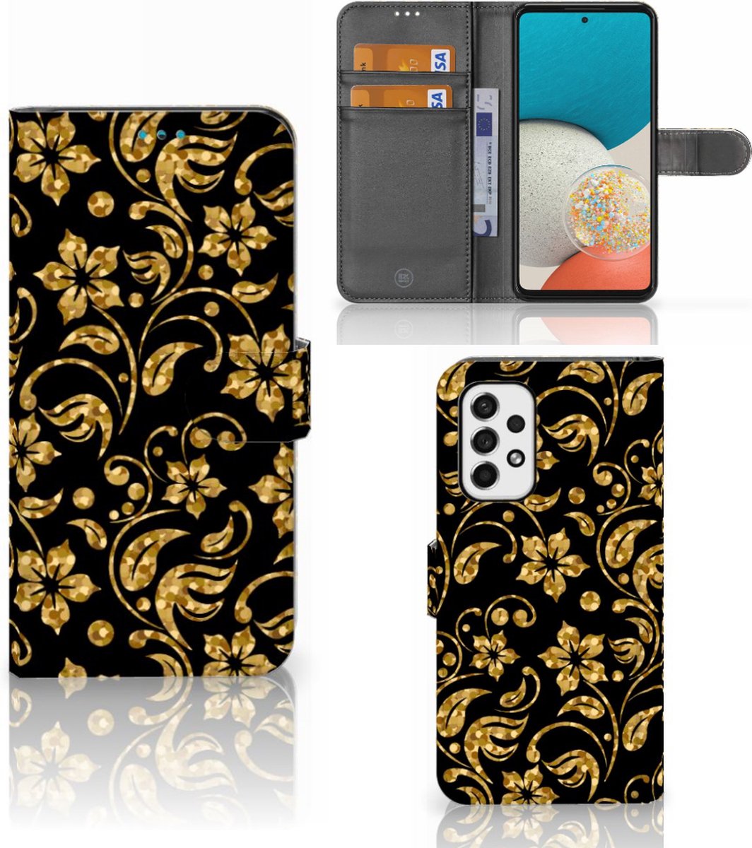 Samsung Galaxy A53 Hoesje Gouden Bloemen