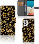 Telefoonhoesje Geschikt voor Samsung Galaxy A53 Bookcase Cadeau voor Oma Gouden Bloemen