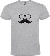 Grijs  T shirt met  print van "Bril en Snor " print Zwart size XL